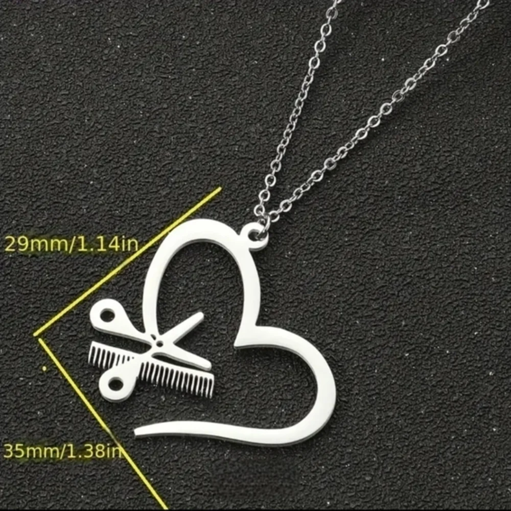 Hairdresser Salon Tools Scissor & Comb Heart Pendant‎ Hairstylist Salon Necklace